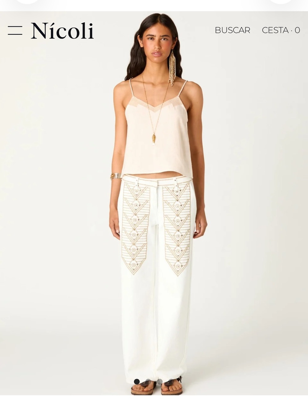 White Embroidered Wide-Leg denim